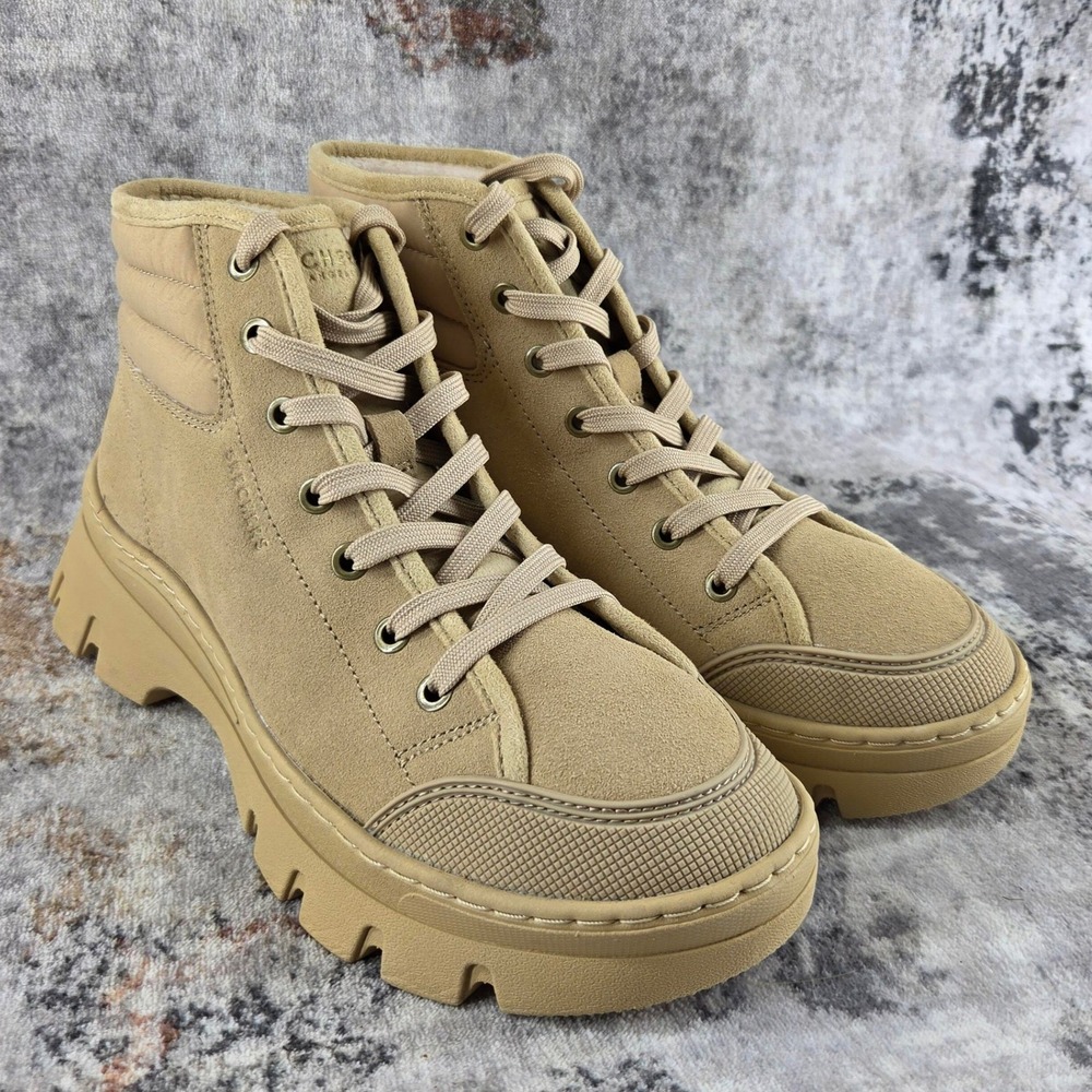 Skechers Street Roadies Surge Boots Womens 9.5 Tan Lace Up Combat Moto Chunky